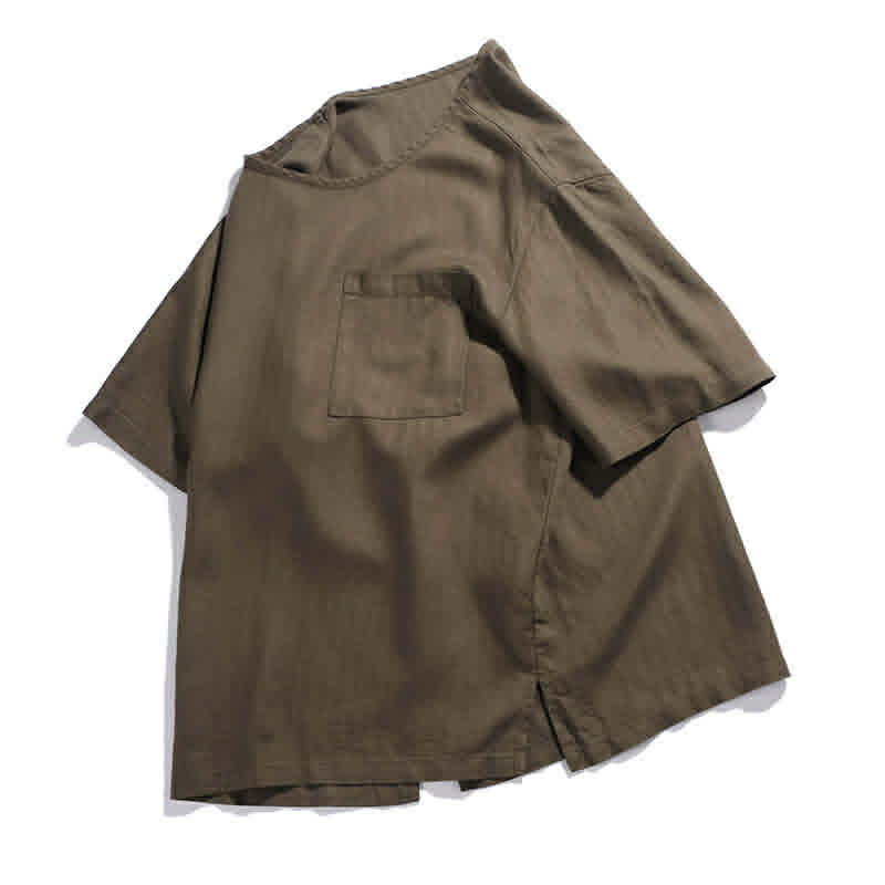 Side seam construction detail on men's relaxed fit cotton pocket t-shirt
