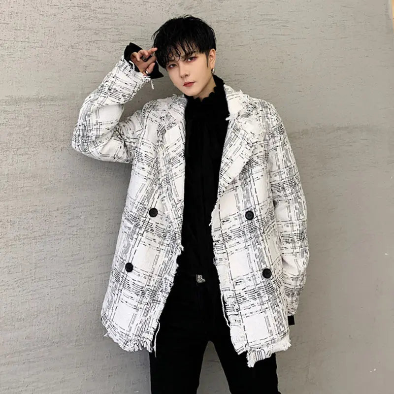 Double-Breasted Frayed Jacket for Men