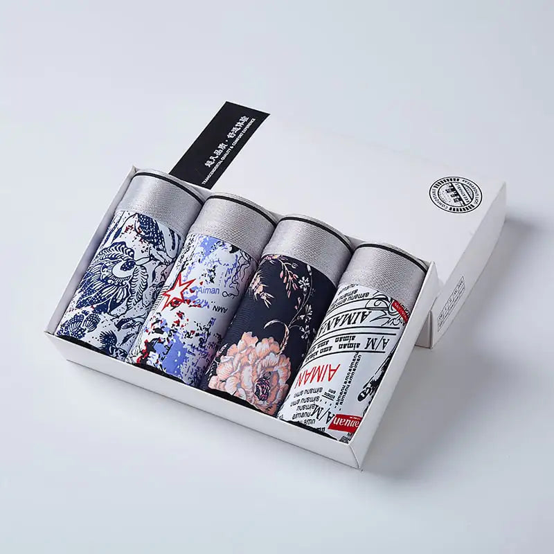 Breathable Ice Silk Men's Boxer Briefs with Print