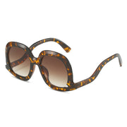Oversized leopard print oval sunglasses with tea gradient lenses designed for stylish everyday fashion and sun protection.
