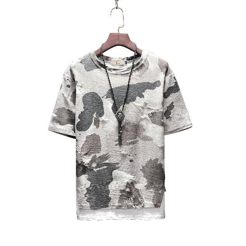 Lightweight camo summer t-shirt for men with distressed streetwear design