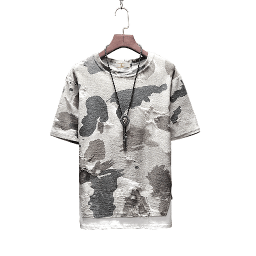 Lightweight camo summer t-shirt for men with distressed streetwear design