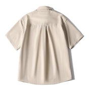 Back view of oversized beige casual shirt for men