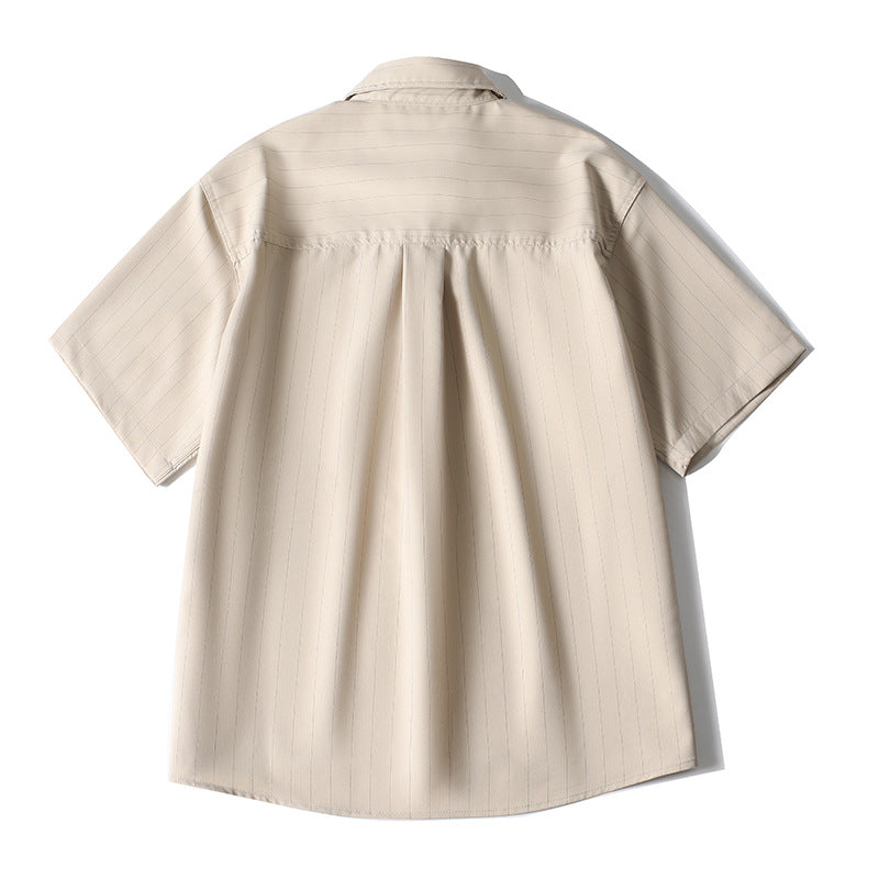 Back view of oversized beige casual shirt for men