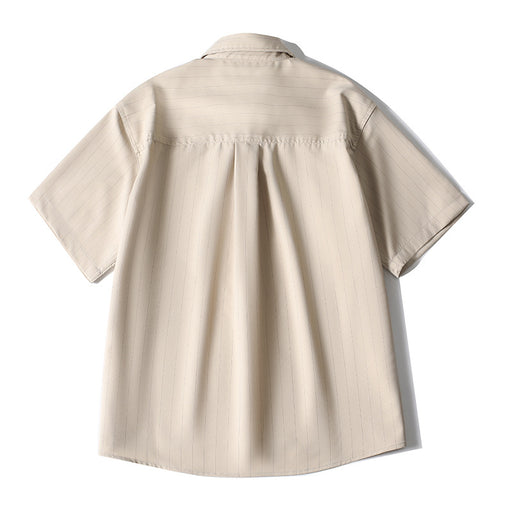 Back view of oversized beige casual shirt for men