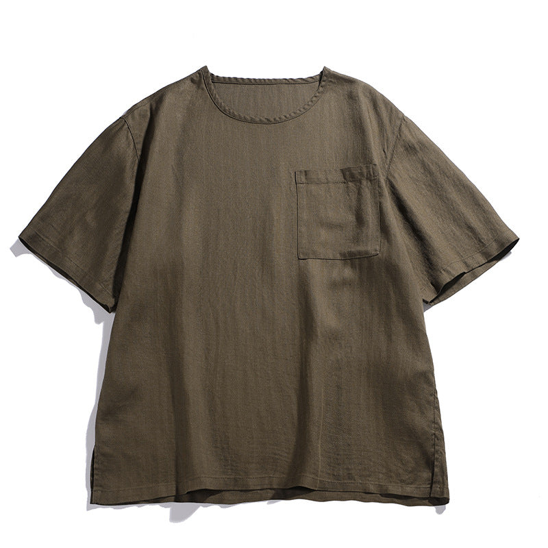 Men’s army green loose fit casual pocket t-shirt
