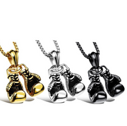 Men's boxing gloves necklace gold silver black variants on white background