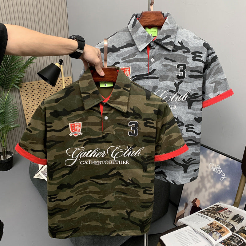 Men’s camouflage polo shirts in gray and green variants

