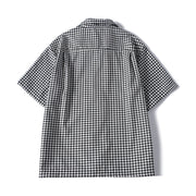 Back view of relaxed fit checkered Cuban collar summer shirt for men