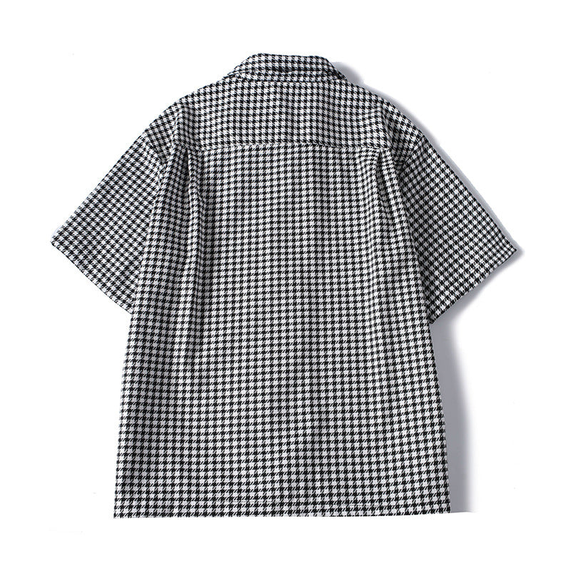 Back view of relaxed fit checkered Cuban collar summer shirt for men