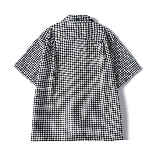 Back view of relaxed fit checkered Cuban collar summer shirt for men