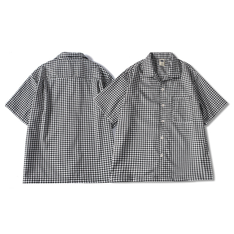 Front and back view of men’s relaxed fit checkered casual summer shirt