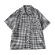Men’s checkered Cuban collar short sleeve casual summer shirt front view

