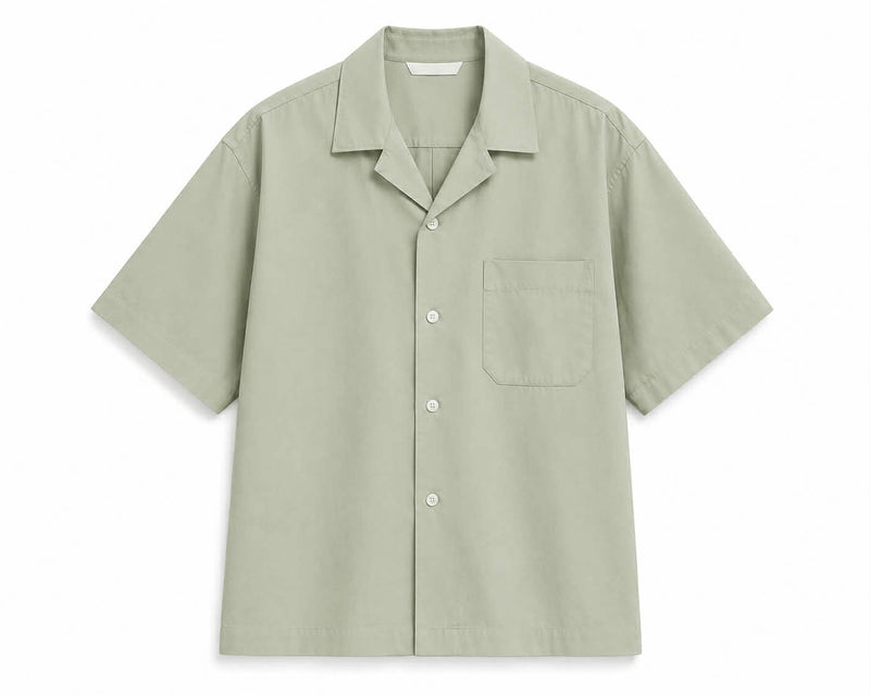 Men’s Cuban collar short sleeve shirt available in gray-green 