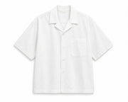 Men’s Cuban collar short sleeve shirt white front view breathable casual summer shirt
