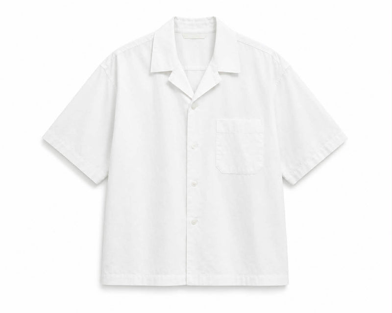 Men’s Cuban collar short sleeve shirt white front view breathable casual summer shirt
