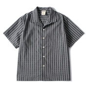 Men’s retro Cuban collar striped short sleeve shirt