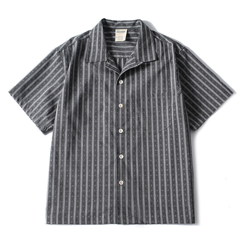 Men’s retro Cuban collar striped short sleeve shirt