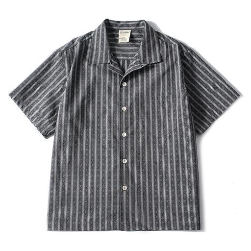 Men’s retro Cuban collar striped short sleeve shirt