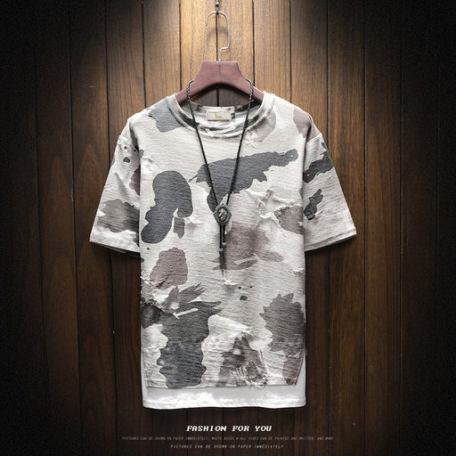 Men’s distressed camouflage tactical streetwear t-shirt in light camo color