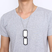 Men wearing double dog tag stainless steel chain on casual shirt