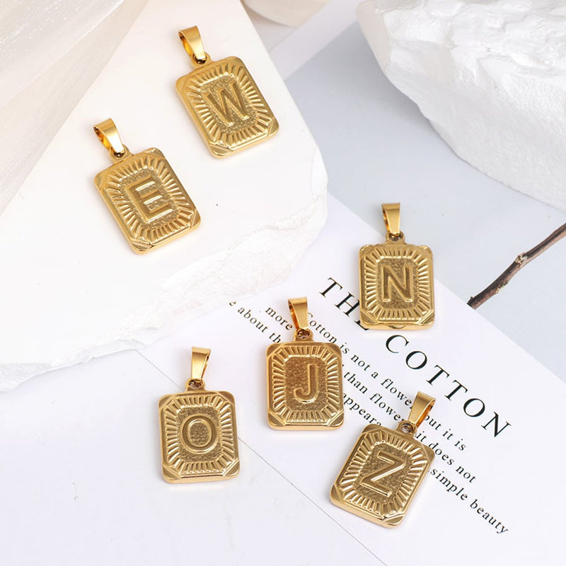 Gold initial pendant necklace for men etters E W NJ O Z minimalist style