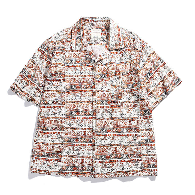Men’s Hawaiian print Cuban collar loose fit summer shirt front view
