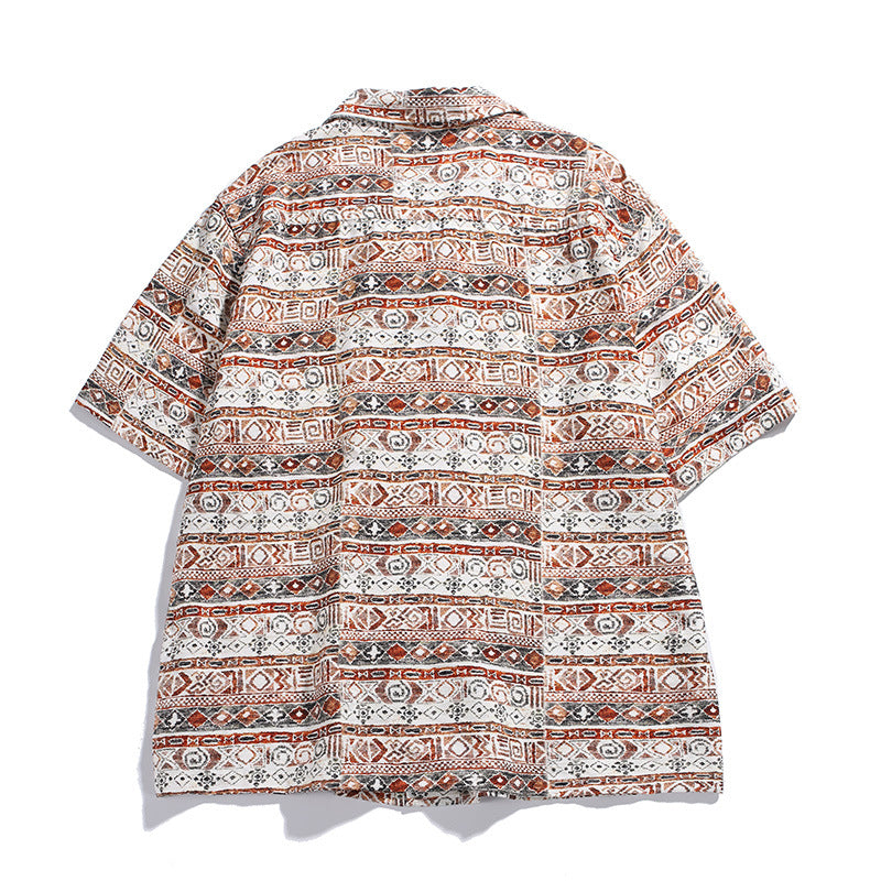 Back view of men’s Hawaiian print short sleeve Cuban collar shirt
