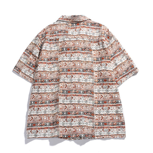 Back view of men’s Hawaiian print short sleeve Cuban collar shirt
