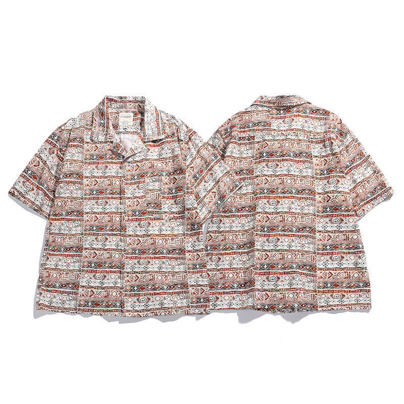 Front and back view of men’s Hawaiian print loose fit shirt
