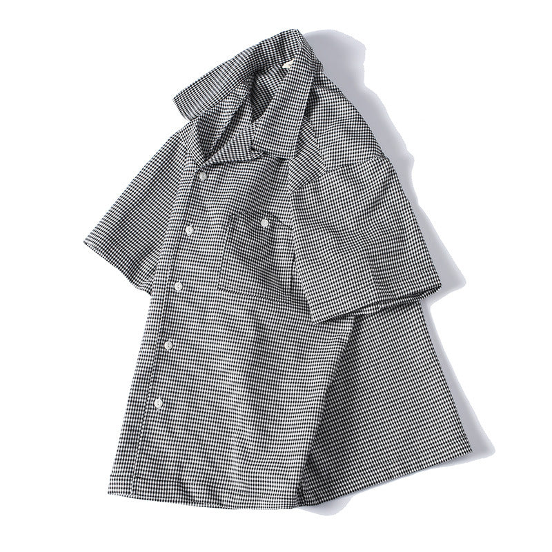 Angled view of breathable men’s houndstooth summer shirt
