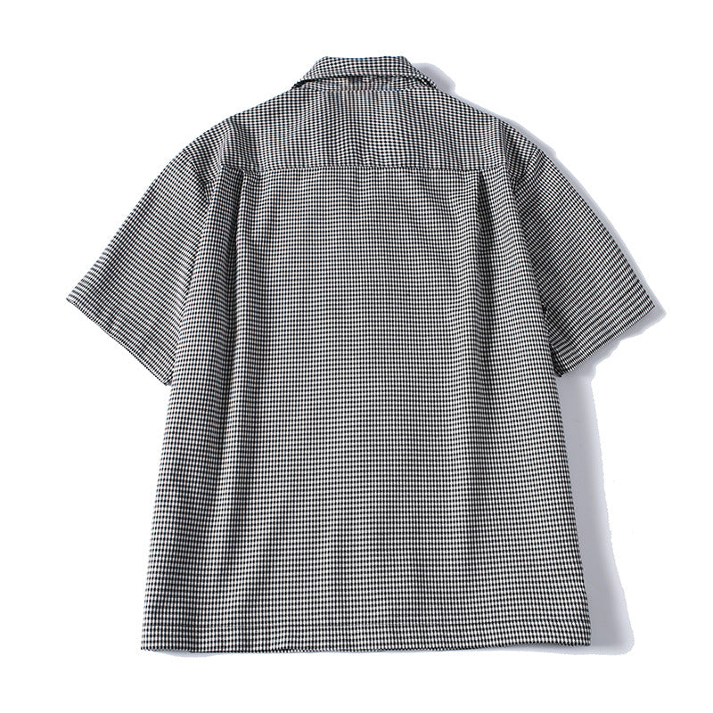Back view of men’s relaxed fit houndstooth casual shirt
