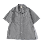 Men’s houndstooth Cuban collar short sleeve shirt front view