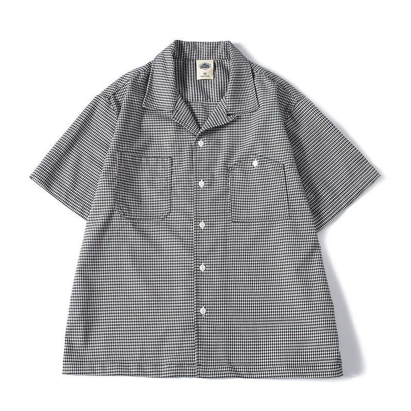 Men’s houndstooth Cuban collar short sleeve shirt front view