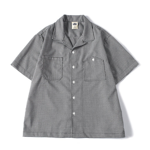 Men’s houndstooth Cuban collar short sleeve shirt front view
