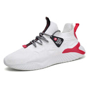 Men’s Lightweight Breathable Sneakers in white and red design with textured upper and contrasting laces.