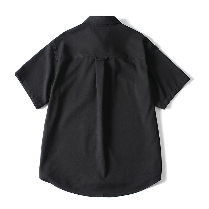 Loose fit black casual polo shirt for men back view