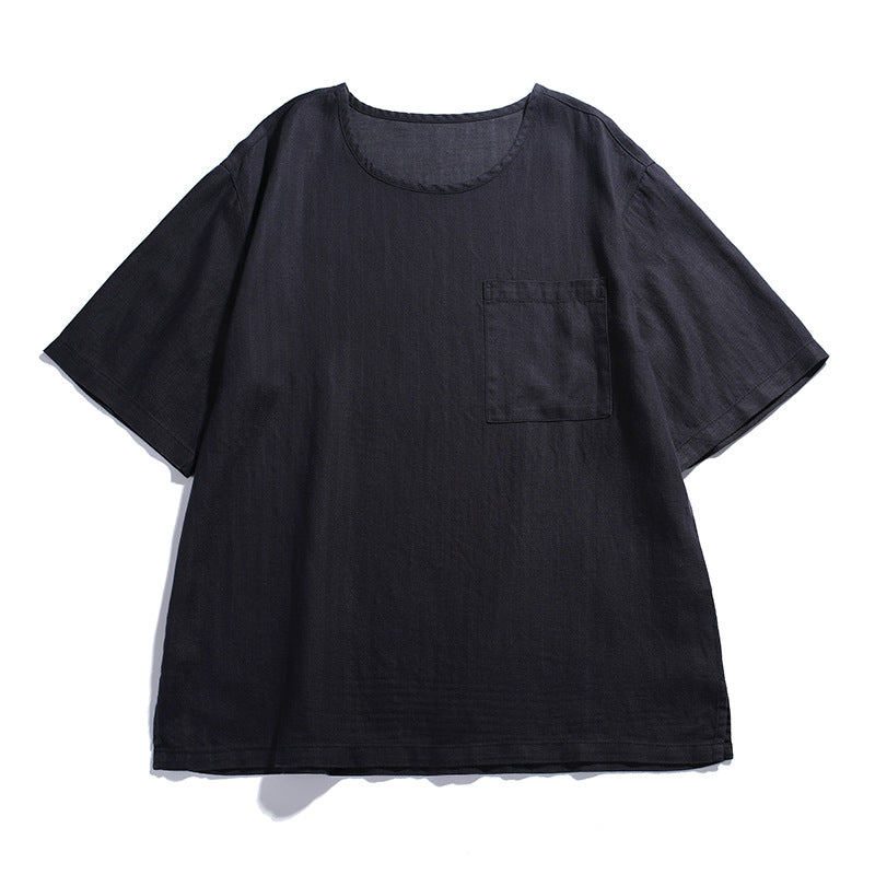 Men’s navy blue loose fit round neck pocket t-shirt

