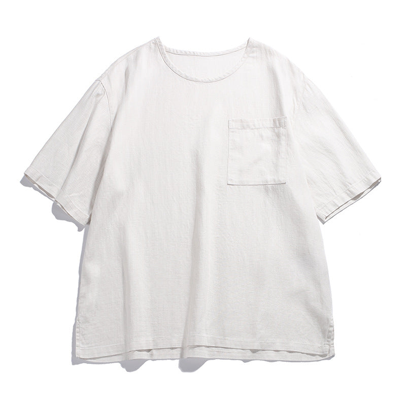 Men’s off-white loose fit round neck pocket t-shirt front view
