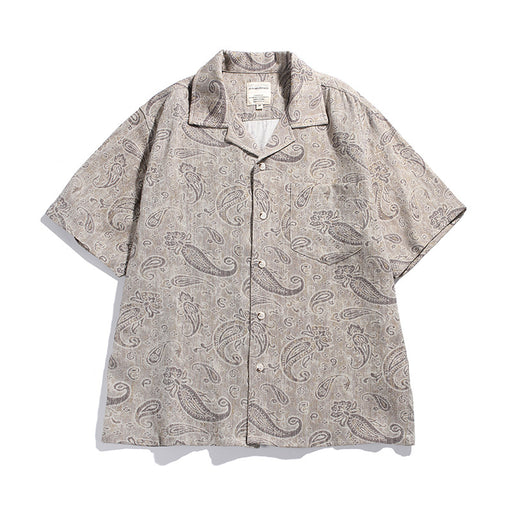 Men’s paisley print Cuban collar loose fit shirt front view
