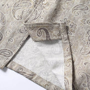 Interior fabric detail of men’s paisley Cuban collar shirt showing material quality and stitching.
