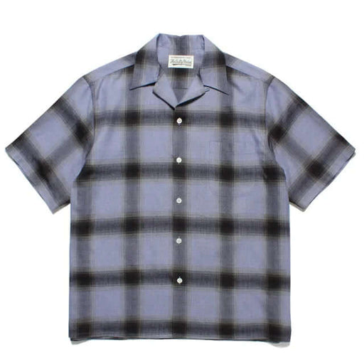 men's plaid short sleeve shirt in light purple and black for casual streetwear style