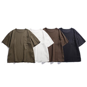 Men’s loose fit pocket t-shirt available in off-white brown army green and navy blue
