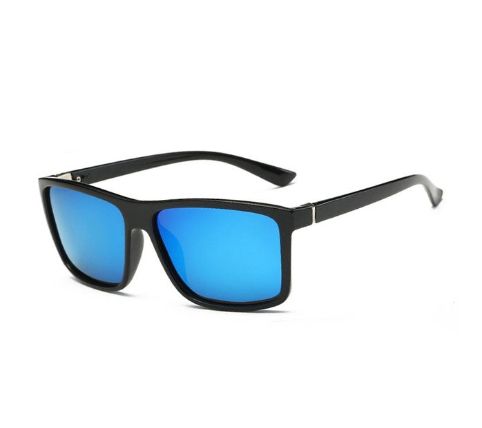 Men’s polarized square sunglasses with blue mirror lenses
