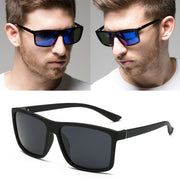 Man wearing men’s polarized square sunglasses with UV400 protection
