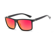 Men’s polarized square sunglasses with red mirror lenses
