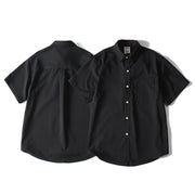Men’s oversized button-up shirt front and back display