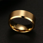 Gold men's ring minimalist classic band close up.