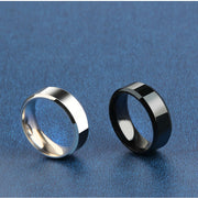 Silver and black men's band rings 8mm minimalist style comparison.