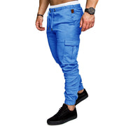 slim fir cargo joggers for men in blue, featuring side pockets and a comfortable fit.